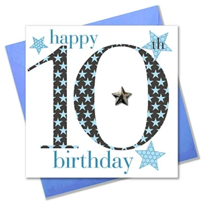 Image of Claire Giles Ages Age 10 Boy Birthday Card AGE10B,Blue,10cm x 15cm