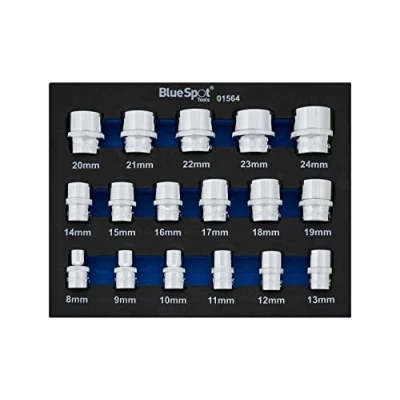 Image of Blue Spot Tools 17PCE 3/8&quot; Metric Shallow Sockets (8 24MM) (Eva Foam)