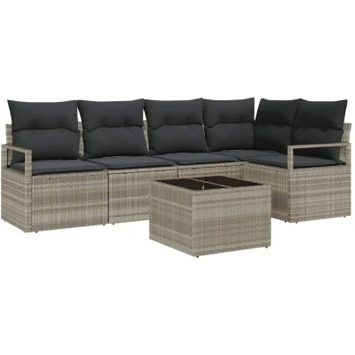 Image of vidaXL 6 Piece Garden Sofa Set with Cushions Grey Poly Rattan