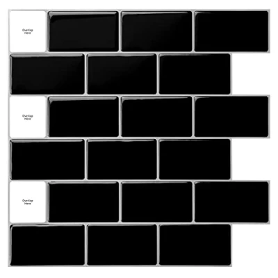 Image of Art3d 30 * 30cm Peel and Stick Backsplash Tiles for Kitchen, Shiny Black (A17000BK)