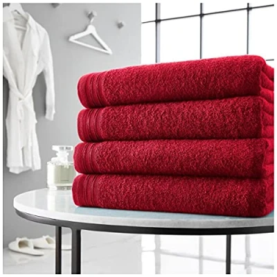 Image of GC GAVENO CAVAILIA Super Soft Towel Set, Pack Of 4 Egyptian Cotton Bath Sheet, 450 GSM Bathroom Towels, Red,75x135 Cm,41358251