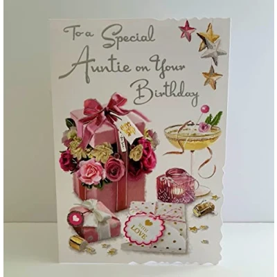 Image of Jonny Javelin Special Auntie Birthday Card Presents Flowers