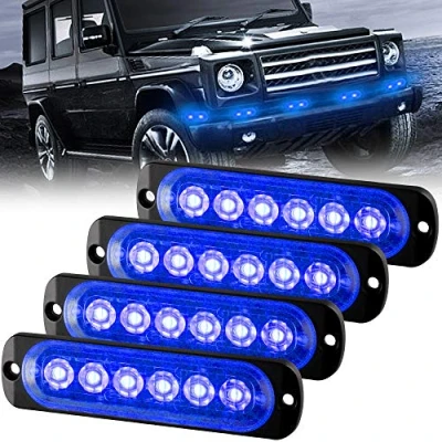 Image of Sidaqi 4PCS Sync Feature 6 LED 12W Emergency Hazard Strobe Warning Grille Working Light Bar for 12 24V Car Vehicle Truck afety Flashing Beacon Caution (Blue)