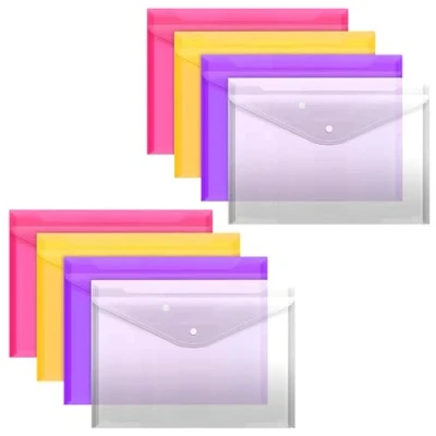 Image of HiFEN® Plastic Wallets 12 Pack A4 Popper Assorted Colours Document Folder with Button Lightweight Transparent Folders Snap Closure