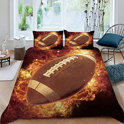 Image of Bedding Set King Size Football 3d Printed Adults Teenager Girls Boys Microfiber Fluffy Kingsize Duvet Cover Burning American White/Black/Grey