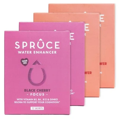Image of Spruce Natural Water Flavouring With Vitamins Raspberry &amp; Elderflower and Black Cherry Bundle 2 Flavours 48 Drinks No Sugar Healthy Modern Squash