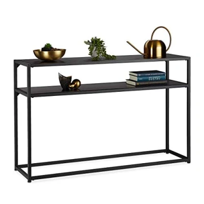 Image of Relaxdays Console, 2 Tiered, Made of Metal &amp; MDF, Space Saving, Narrow Hallway Table, 70 x 110 30 cm, Black, Boards