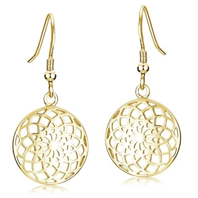 Image of Materia Women&#039;s Earrings Flower Hanging Round 925 Silver Mandala Rhodium Plated Rose gold or