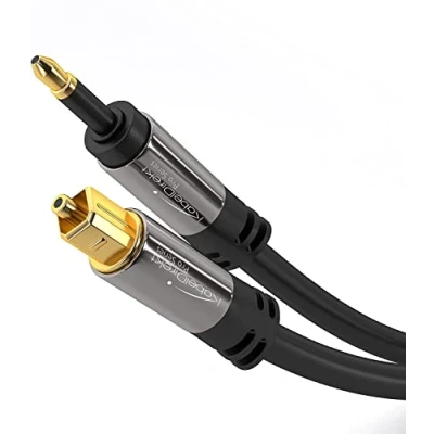 Image of Mini TOSLINK optical audio cable with signal protection 1.5m (Mini to TOSLINK, digital S/PDIF cable/fibre optic for soundbars, stereo systems/amps, Hi Fi) by CableDirect