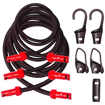 Image of Ring Automotive NRLS1 Bungeeclic Load Strapping Bungee Tie Down Kit Hooks and Clips Stretchy Rope