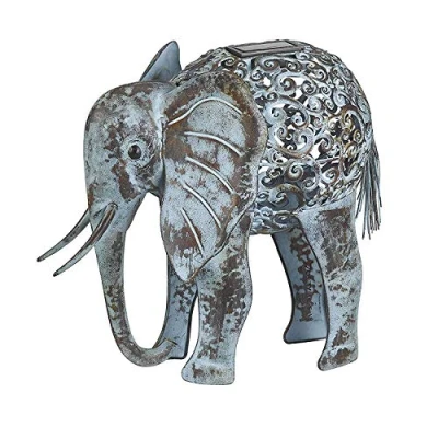 Image of Garden mile Copper Effect Solar Powered Light Up Elephant Statue LED Lights Outdoor Metal Animal Sculptures Ornaments Decoration Figurine for Lawn, Pathway and Gifts
