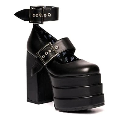 Image of LAMODA Automatic Chunky Platform Heels, UK 5 Black Pu