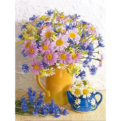 Image of OWN4B Cross Stitch Kits Stamped, Flowers in Vase Printed Pattern 11CT 14.2x18.1 inch DIY Embroidery Kit (Vase)