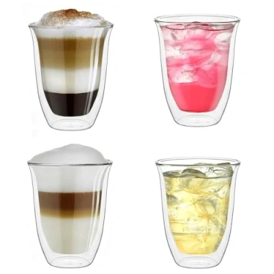 Image of Creano Double Walled Coffee Glasses 400ml Insulated Latte Macchiato Cups Cappuccino, Tea Handmade Heat Resistant XXL Mugs 4 pcs (Pack of 1)