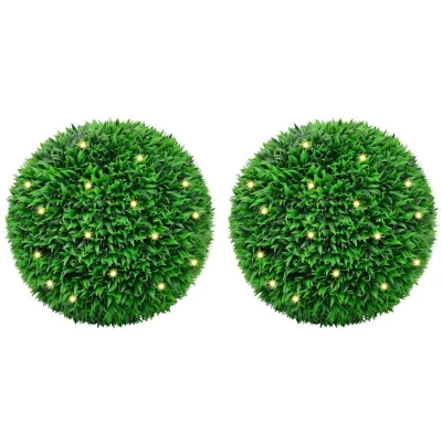 Image of vidaXL Artificial Boxwood Balls with LED Lights 2 pcs Green 55 cm