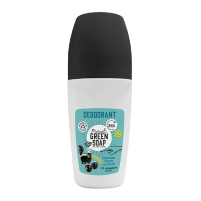 Image of Marcel&#039;s Green Soap Anti Perspirant Deoderant Roll on Mimosa &amp; Blackcurrant Free from Aluminium (ACH) Non staining 100% recycled plastic 95% natural ingredients