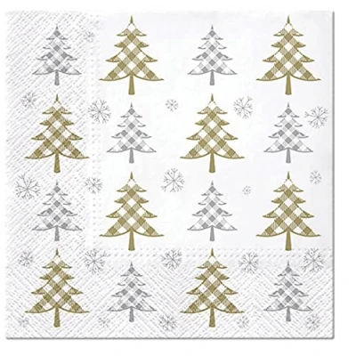 Image of PAW Napkins 3 Ply (33 x 33 cm) I 20 Pieces Paper Colorful for The Christmas Table Christmas, Winter, Stars, Tree Check