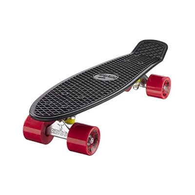 Image of Ridge Retro Kids&#039; Street Skateboard Black/Red, 22&quot; inch plastic frame, 1 speed 78a pu rubber wheels prefitted with abec 7 bearings