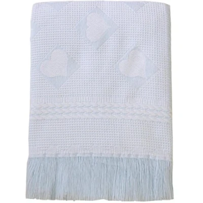 Image of BabyPrem Baby Large Soft Acrylic Hearts Shawl Blanket 122 x 122cm BLUE