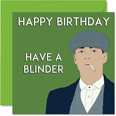 Image of Funny Birthday Cards for Women Men Peaky Shelby Happy Card Mum Dad Brother Sister Son Daughter Nan Grandad, 145mm Joke Humour Banter Bday Greeting
