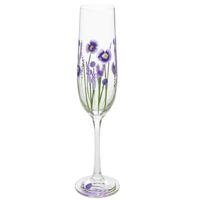 Image of Shudehill Giftware My Favourite Glass Floral Hand Painted Flute Champagne Lavender, Delphinium, Poppy, Daisy, Gerbera, Sunflower, Butterfly Meadow, Bee or Dragonfly Designs (Lavender)