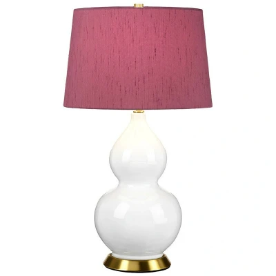 Image of Isla Table Lamp with Round Tapered Shade, Aged Brass, White, Purple