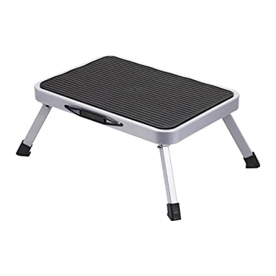 Image of Taylor &amp; Brown Folding Step Stool Portable Lightweight Steel Ladder with Non Skid Rubber Platform One Easy to Store Foldable Design Ideal for Home/Kitchen/Garage/Caravan (Grey)