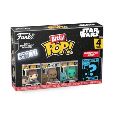 Image of Funko Bitty POP! Star Wars Han Solo™, Chewbacca™, Greedo™ and A Surprise Mystery Mini Figure 0.9 Inch (2.2 Cm) Collectable Stackable Display Shelf Included Gift Idea Party Bags Stocking
