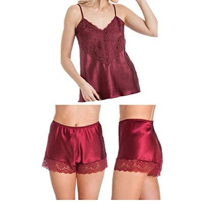 Image of undercover lingerie CT46 F58 Womens Luxury Satin Camisole Knicker Set Claret XXOS