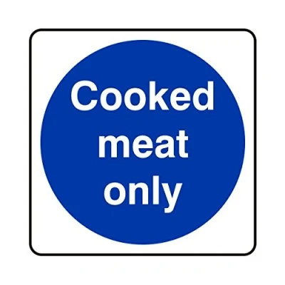 Image of 200mmx200mm Cooked Meat Only Catering Sign Sticker Self Adhesive