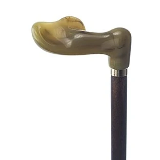 Image of Brown Beech Wood Walking Stick Cane with an Imitation Horn Ergonomic Anatomical Handle for Left or Right Hand (Left Hand)