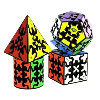 Image of Yealvin Gear Cube Set, Speed Set of 3x3 Cylindrical Megaminx and Pyraminx Brain Teasers Puzzle Toys 4 Pack