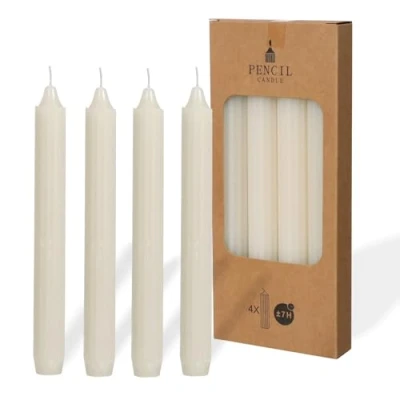 Image of COMFORDER Taper Candles Set, 4 x Table Plain + Ribbed, 20 cm, 7 Hours Burning Time (Cream)