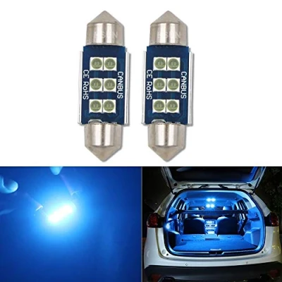 Image of HSUN 36MM Festoon C5W LED Bulb,12V 14V 6411 6413 6418 6461 6486X DE3423 DE3425 6LED SMD3030 Chip for Interior Dome Reading Map Light and more,2 Pack,Ice Blue