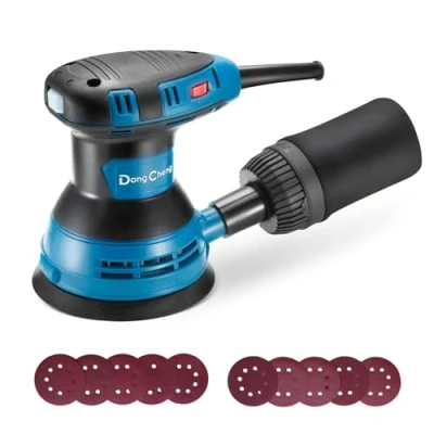 Image of Dong Cheng Orbital Sander, 3.0AMP, 5 Inch with 10Pcs Sandpapers &amp; Dust Bag, 6 Variable Speeds, 12000 OPM Electric Palm Sander for Woodworking, Sanding Polishing