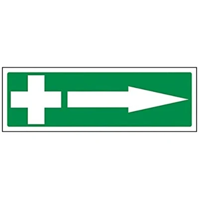 Image of V Safety 31020AX S First Aid Arrow Right Sign Landscape 300mm x 100mm Self Adhesive Vinyl, Green