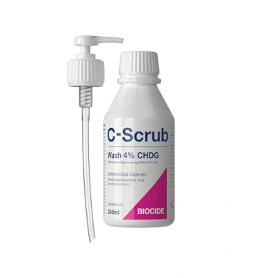 Image of C Scrub Wash Chlorhexidine 4% w/v 250ml Anti Microbial Hand, Skin Cleanser Pump Dispenser Antibacterial