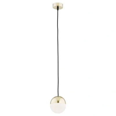 Image of Livia 12cm Globe Pendant Ceiling Light Opal Matt, Brass Steel IP44
