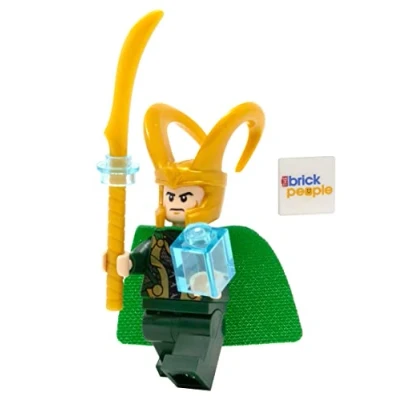Image of LEGO Superheroes: Loki Minifigure with Scepter and Tesseract Additional Blue Cape