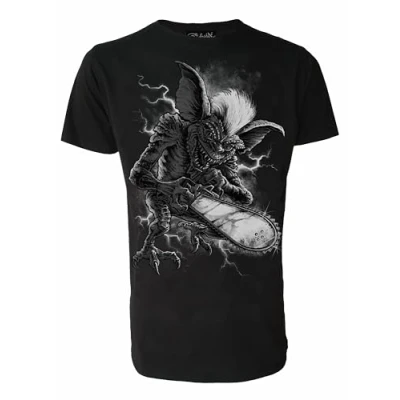 Image of Gremlin Genuine Darkside Mens Horror Chainsaw Stripe Film T Shirt Medium Black