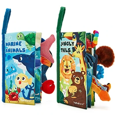 Image of hahaland 2 Pcs Sensory Toys 0 6 Months Touch Feel Activity Soft Book with Squeaker, Crinkle Paper Essentials for Newborn 3 12 1 Year olds Baby Boy Girls Gifts
