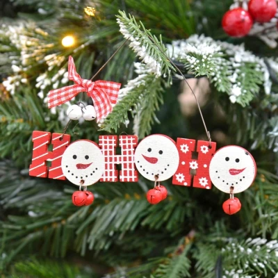 Image of 3pc Wooden Ho Hanging Christmas Tree Decorations Ornaments Xmas Festive