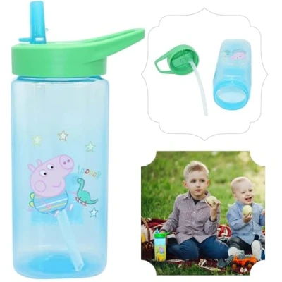 Image of Kids Water Bottle with Straw, 420ml George Pig Plastic Square Drink Blue BPA Free Straw Sipper for 6+ Months
