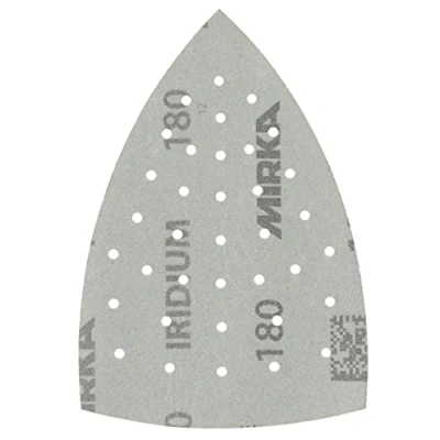 Image of Mirka Iridium sanding Triangle Premium Sandpaper 100x152x152mm 36 hole hook and loop, Grit 180, 10 pcs / For paint, putty, primer, wood, steel, mineral based materials, plastic