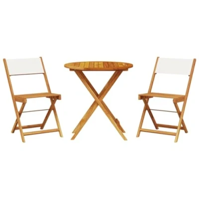 Image of vidaXL 3 Piece Bistro Set Cream White/Fabric/Solid Wood Perfect for Garden, Balcony, Patio Foldable Design Easy Storage