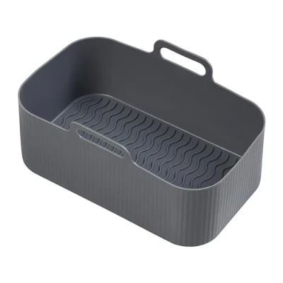 Image of Chef Aid Rectangle air Fryer Liner, 19.5cm X 12.5cm 7cm with grooved base for Increased flow, Easy Cleaning, Grey