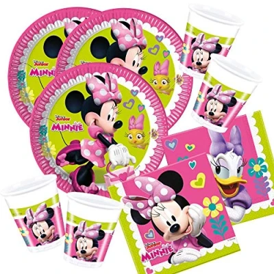Image of Procos Minnie Mouse 52 Piece Party Set Happy Helpers Plates, Cups, Napkins for 16 Kids
