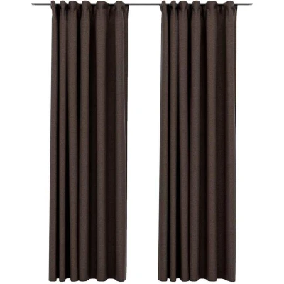 Image of vidaXL Linen Look Blackout Curtains with Hooks 2 pcs Taupe 140x225 cm