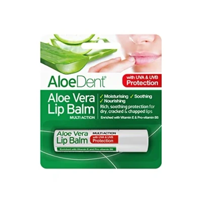 Image of Aloe Dent Vera Lip Balm , Natural Vegetarian Cruelty Free Paraben and SLS Moisturising UVA UVB Protection 4 g