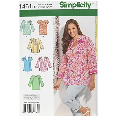 Image of Simplicity Sewing Pattern 1461: Misses&#039; and Plus Tunic with Neckline Sleeve Variations, Size, Paper, White, BB (20W 28W)